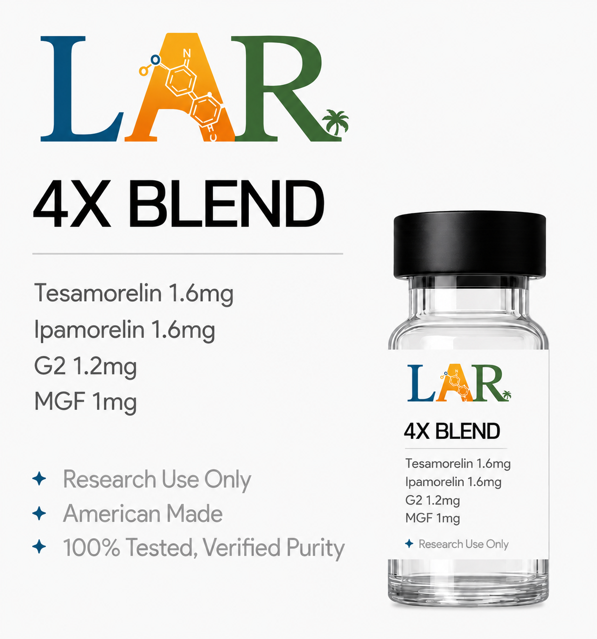 4X Blend –  Tesamorelin 1.6/Ipamorelin 1.6mg/G2 1.2mg/MGF 1mg